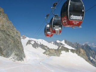 photo: the famous cable-car on top of the Mont Blanc